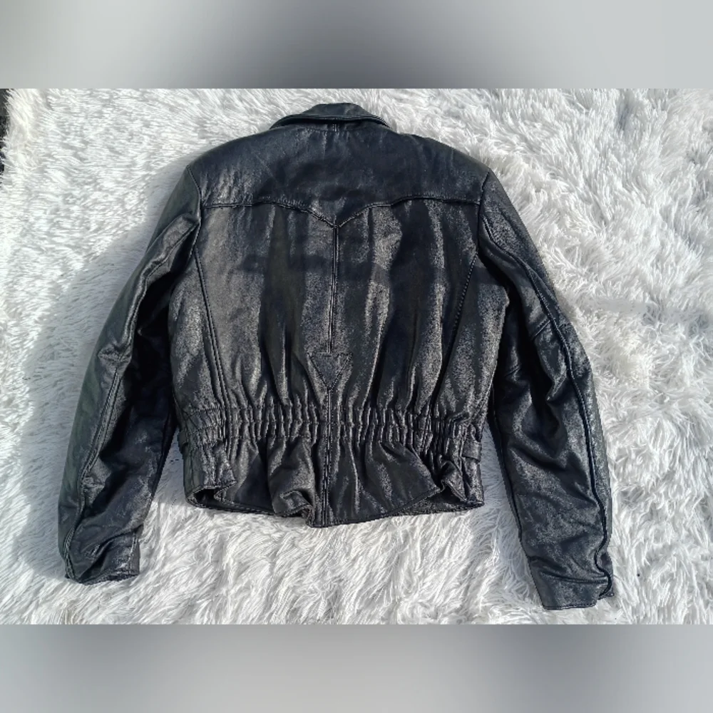 Steer Brand Black Leather Moto Jacket Belted Zip Front Size 14‎ USA - Picture 13 of 15